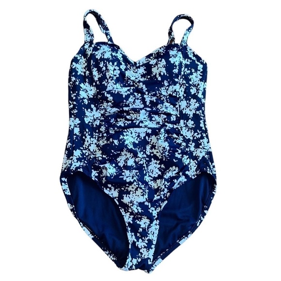 Croft and Barrow women’s one piece floral navy and white swimsuit Size 12 - Picture 1 of 8